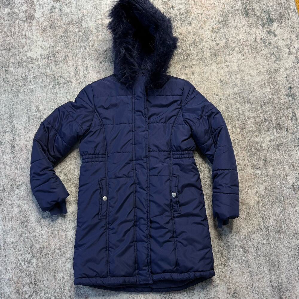 Gymboree Water-Resistant Puffer Coat sz L 10-12 NWT Faux Fur Blue Winter Warm